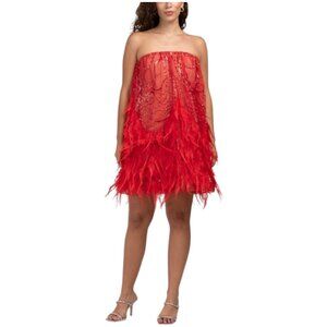HELSI Stevie Strapless Feather Mini Dress